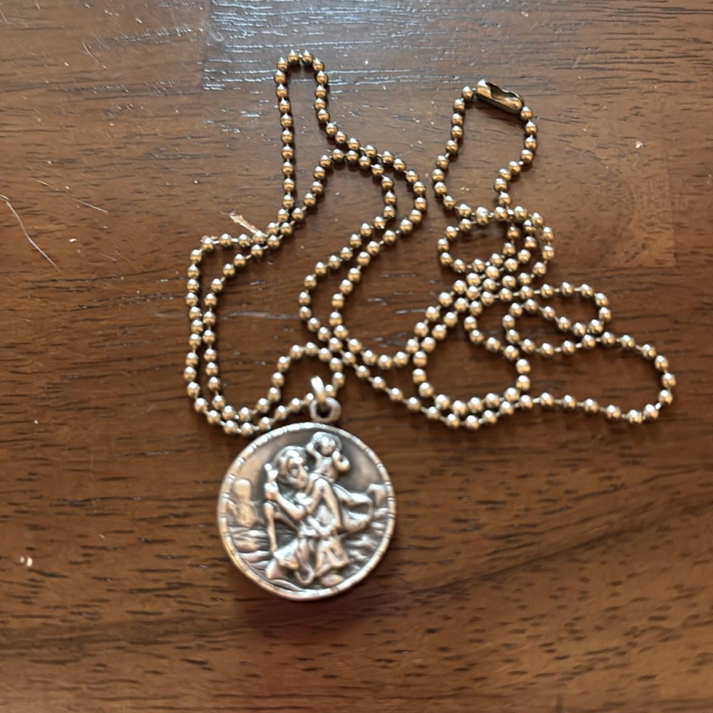 Virgins Saints and Angels Saint Christopher necklace.